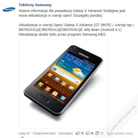 Aktualizacja dla Galaxy S Advance [źródło: Samsung]