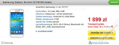 Samsung Galaxy S 4 mini (biały) w przedsprzedaży w Polsce [źródło: Euro]