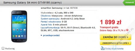 Samsung Galaxy S 4 mini (czarny) w przedsprzedaży w Polsce [źródło: Euro]