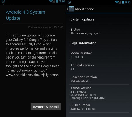 Android 4.3 Jelly Bean dla Galaxy S 4 Google Edition [źródło: SamMobile]