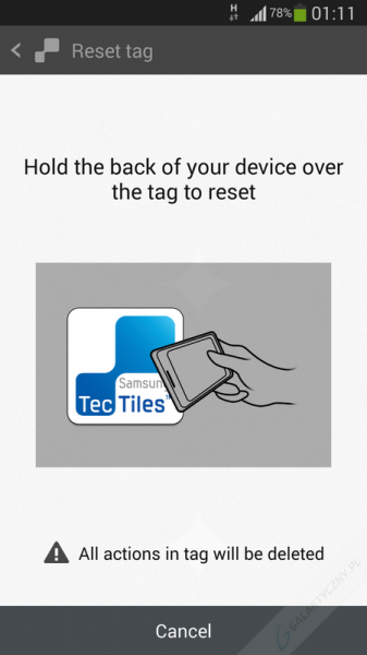 Aplikacja Samsung TecTiles - Reset [źródło: 2po2.pl]