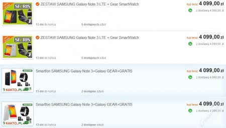 Galaxy Note 3 i Galaxy Gear w zestawie [źródło: Allegro]