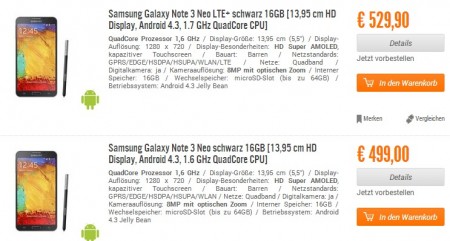 Samsung Galaxy Note 3 Neo - ceny [źródło: Samsung] 