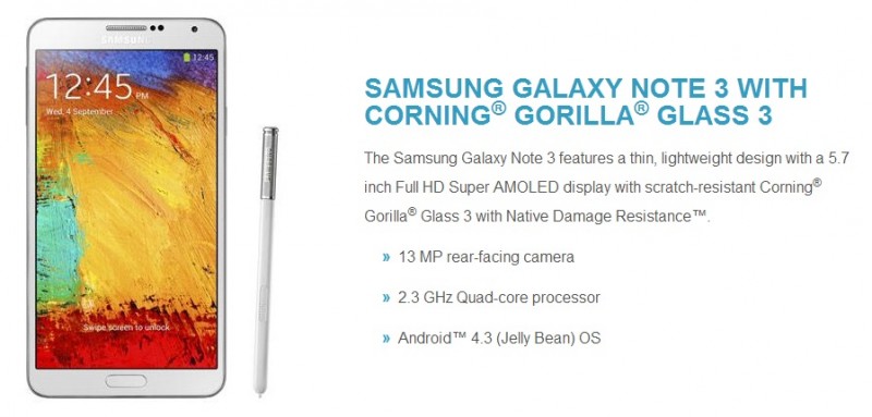 Gorilla Glass 3 w Galaxy Note 3 [źródło: Corning]