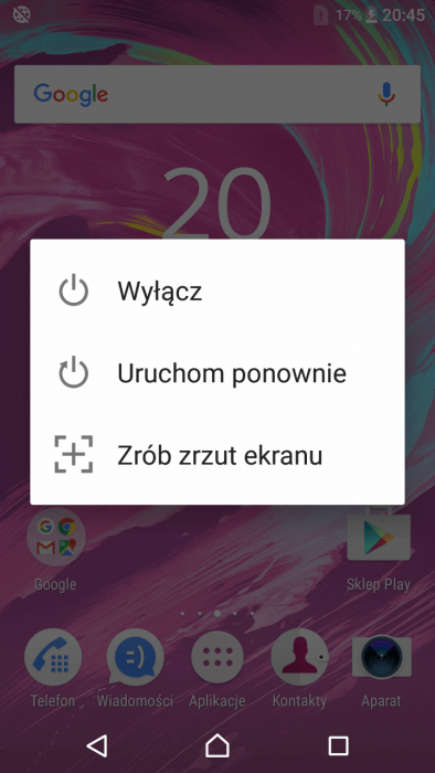 Zrzut ekranu na Sony Xperia X