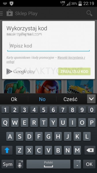 Aplikacja Google Play - karta upominkowa