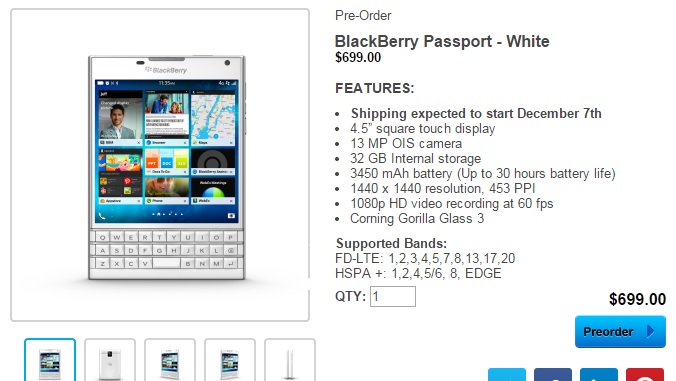BlackBerry Passport w przedsprzedaży