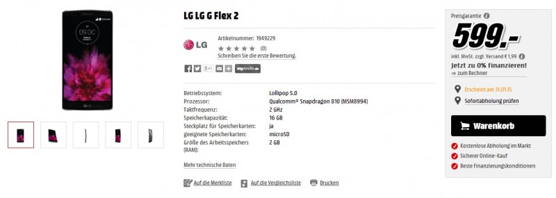 LG G Flex 2 w MediaMarkt / fot. MediaMarkt
