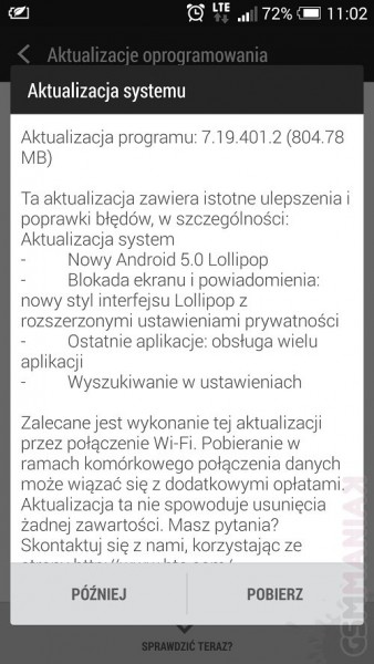 Lollipop dla HTC One M7 / fot. gsmManiaK