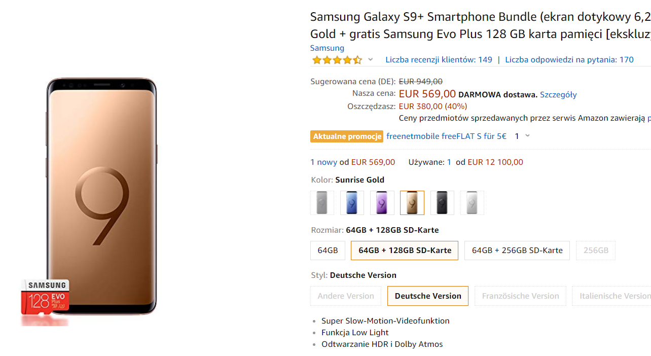 Samsung Galaxy S9+ w promocji na Amazonie