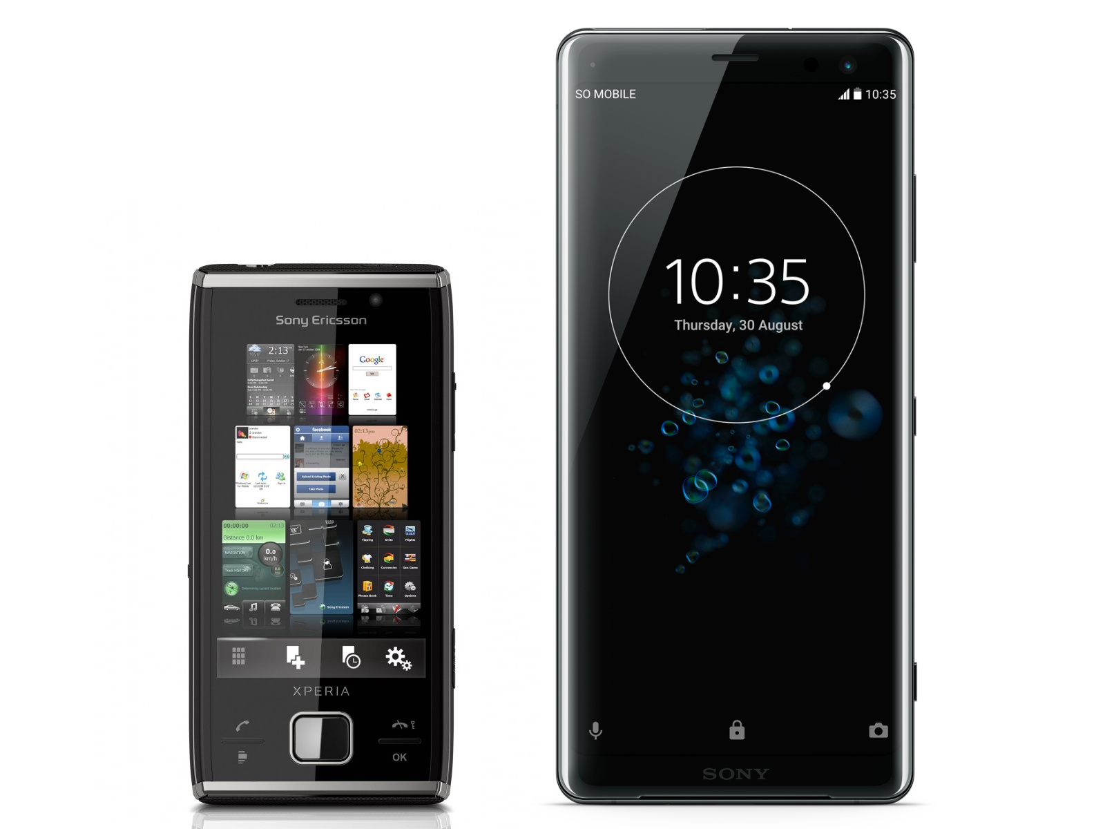Sony Ericsson Xperia X2 (po lewej), Sony Xperia XZ3 (po prawej)